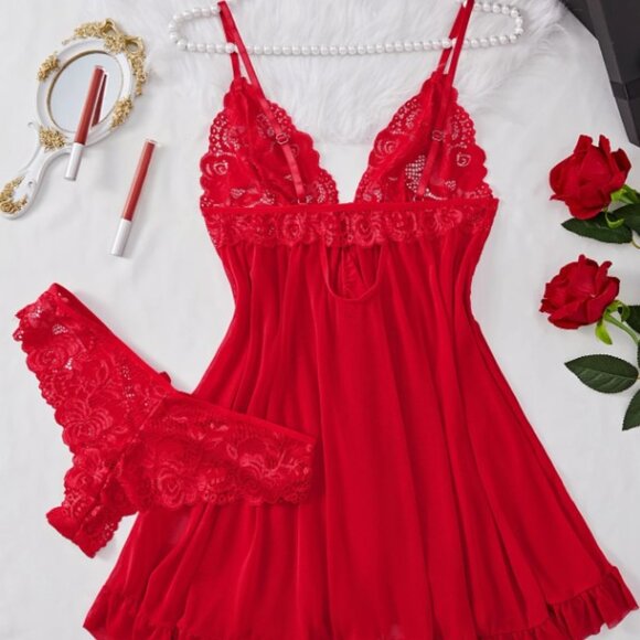 Plus Size Sexy Mesh Splicing Front Open Button Halter Dress Set - Picture 3 of 4